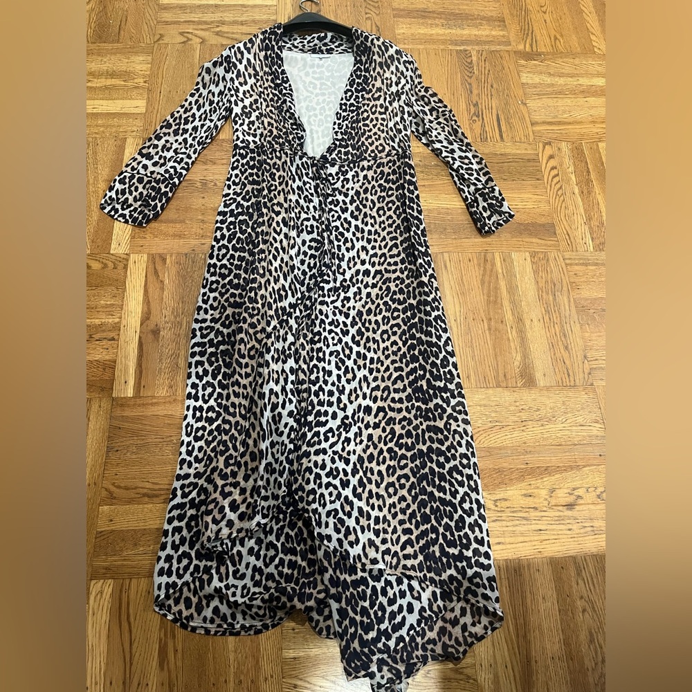 Ganni Leopard Print Maxi Dress in Beige and Black
